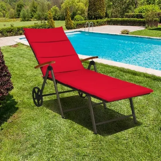 Costway 2PCS Folding Patio Rattan Lounge Chair Aluminum Adjustable Turquoise\Red image {11}