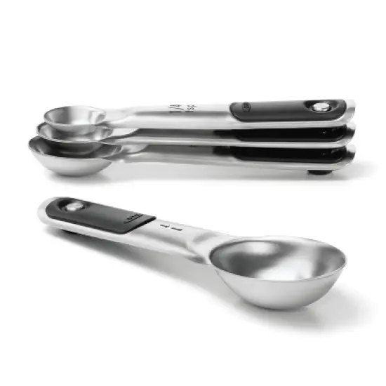 OXO 4pc Stainless Steel Magnetic Measuring Spoons Black: Nesting Design, Dishwasher-Safe, Includes Teaspoon & Tablespoon image {4}