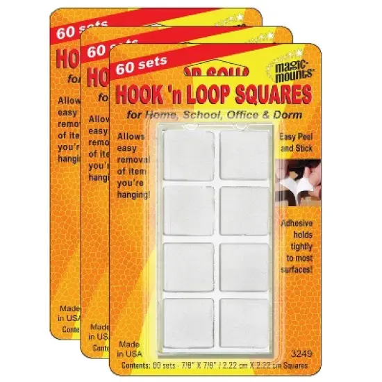 Magic-Mounts&reg; Hook 'n Loop, 7/8" Squares, 60 Sets Per Pack, 3 Packs image {3}