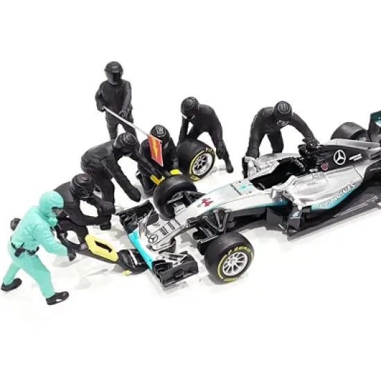 Formula One F1 Pit Crew 7 Figurine Set Team Black for 1/43 Scale Models by American Diorama image {1}