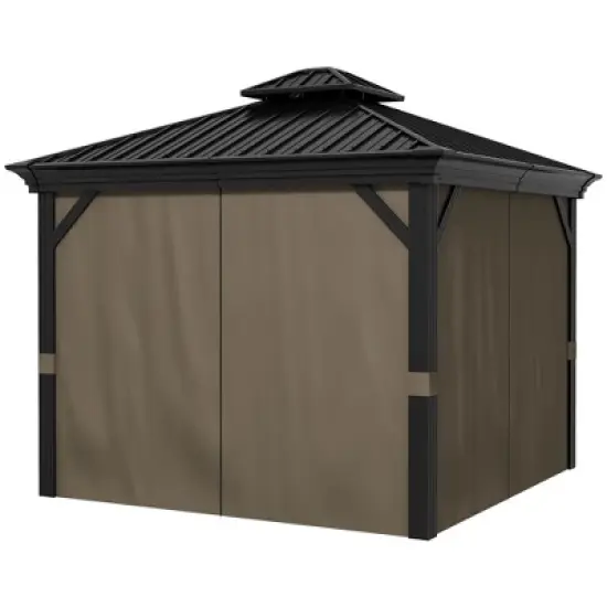 Outsunny Patio Gazebo, Netting & Curtains, 2 Tier Double Vented Steel Roof, Hardtop, Ceiling Hooks, Rust Proof Aluminum image {3}