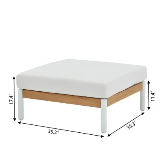 Modular Outdoor Corner Sofa Set Wood Grain Texture Sectional w/ Chaise Longue & Ottoman + Square Coffee Table image {6}