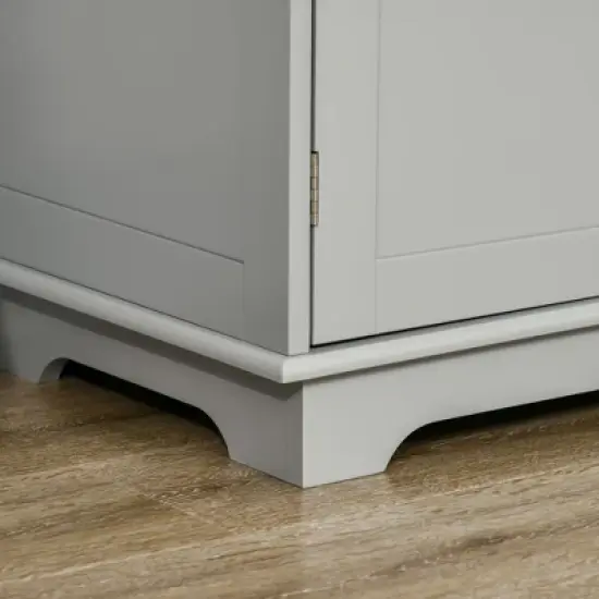 HOMCOM Modern Sideboard with Rubberwood Top, Buffet Cabinet with Storage Cabinets, Drawers and Adjustable Shelves for Living Room, Kitchen, Grey image {5}