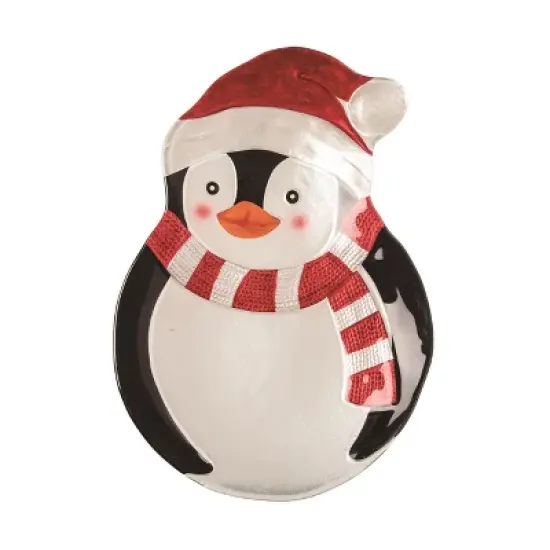 Transpac 15.16 in Multicolor Christmas Penguin Glass Platter Perfect for Holiday Serving and Festive Decor image {3}