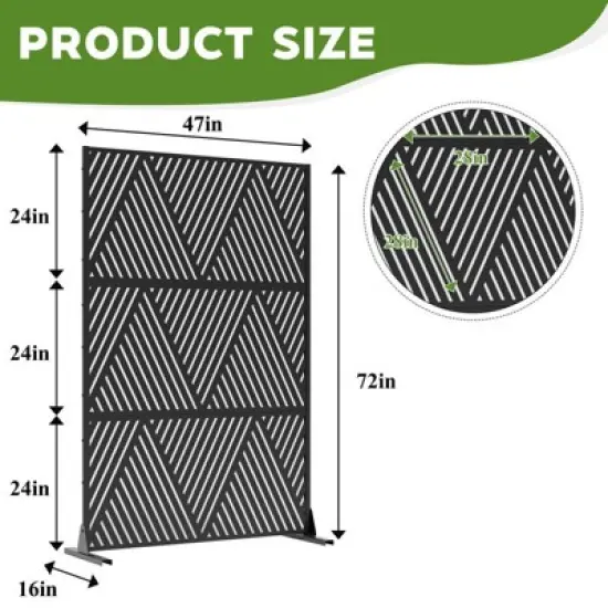 PexFix 72" H x 47" W Metal Privacy Screen Outdoor Freestanding Decorative Privacy Screen for Patio Deck Balcony Garden with Stable Base Black V Shape image {3}