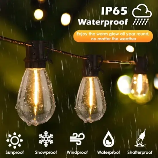 Itopfox 96FT LED Outdoor String Lights, Waterproof Patio Lights with 30+2 Dimmable Shatterproof Edison Hanging Bulbs for Backyard Party-Black image {2}