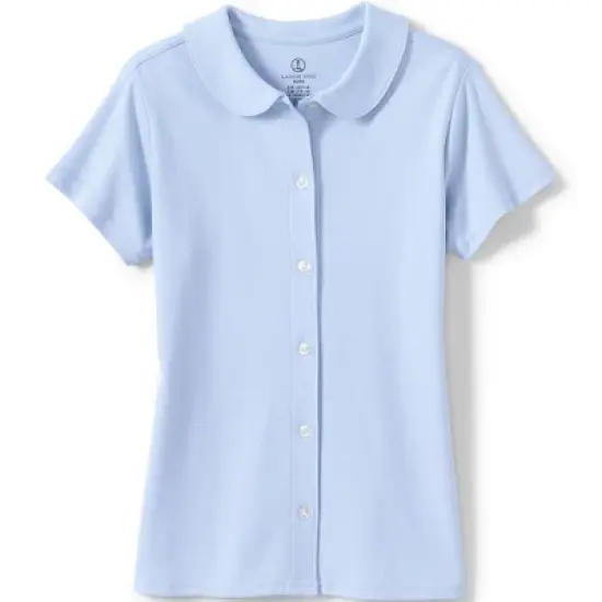 Lands' End School Uniform Girls Short Sleeve Button Front Peter Pan Collar Knit Shirt image {4}