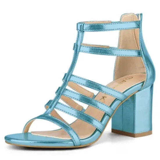 Allegra K Women's Cage Strappy Gladiators Chunky Heels Sandals image {11}