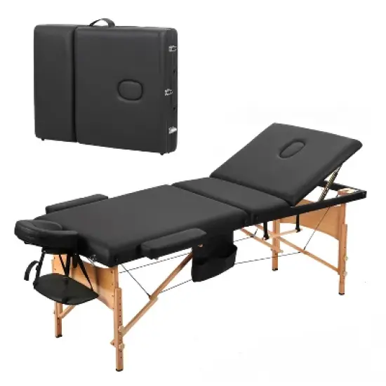 BestMassage Massage Bed Portable 3-Fold Massage Table 28" Wide Height Adjustable Spa Table, Black image {7}
