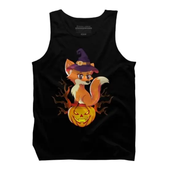 Men's Design By Humans Cute Witch Fox With Jack O Lantern Halloween Shirt By thebeardstudio Tank Top image {4}