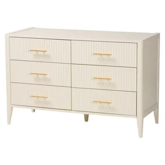 Baxton Studio Primrose Mid-Century Ivory Fluted Wood 4-Piece Bedroom Set image {5}