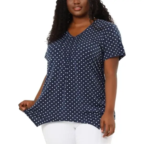 Agnes Orinda Women's Plus Size V Neck Asymmetric Polka Dots Top image {1}