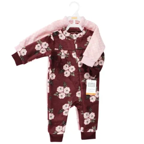 Hudson Baby Toddler Girls Plush Jumpsuits, Burgundy Floral image {1}
