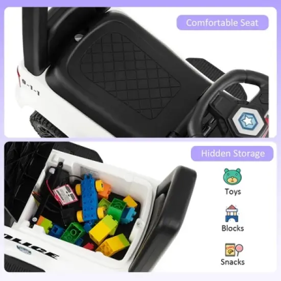Costway 2-in-1 6V Kids Ride On Police Car Toddler Push Car w/ Megaphone & Siren White\Black image {5}