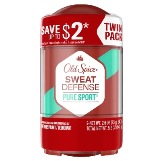Old Spice Hardest Working Collection Sweat Defense Solid Antiperspirant & Deodorant Pure Sport Plus Twin Pack - 2.6oz image {1}
