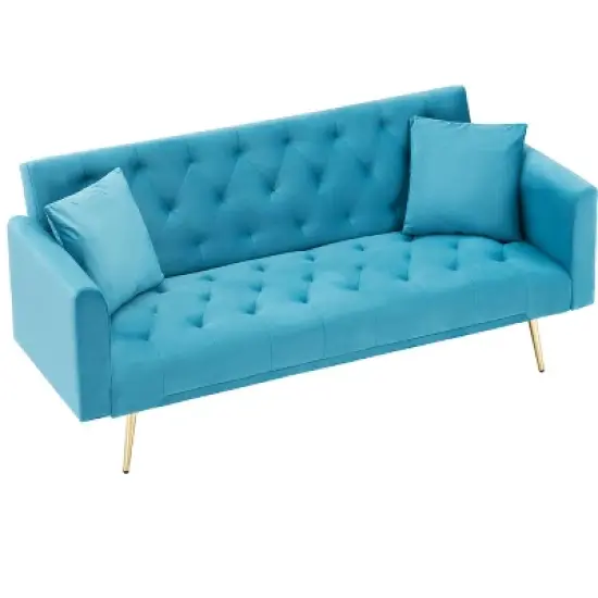 71 inch convertible love seat sofa, American retro, light blue Polyester, suitable for small living room, bedroom, office image {8}