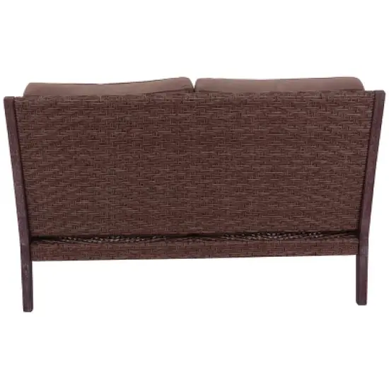 Courtyard Casual Bridgeport II Loveseat Stained Eucalyptus Wood KD  Sunbrella Fabric image {5}