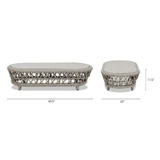 Jennifer Taylor Home Everly 43.5" Oval Woven Patio Coffee Table, Light Beige Olefin image {7}