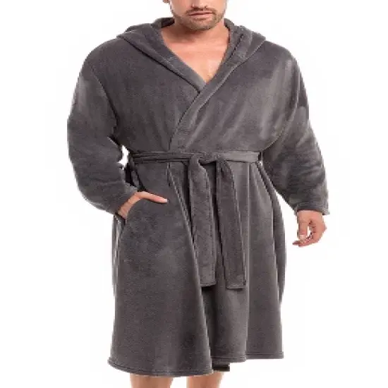 Men's Lightweight Fleece Robe with Hood, Soft Bathrobe image {6}
