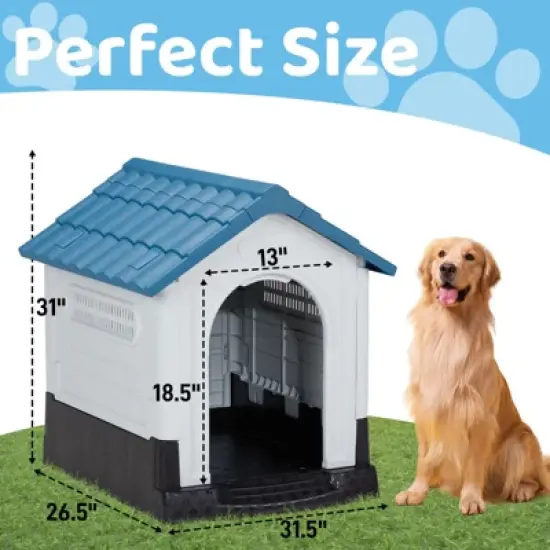 SEVOBAL Pet Crates and Houses All-Weather Dog House, Elevated PVC Shelter with Ventilation for Indoor and Outdoor Use, Blue, 32.7"*10.4"*24.6" image {2}