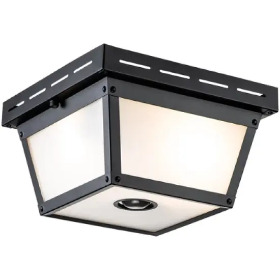 C Cattleya 2-Light Matte Black Motion Sensor Flush Mount Light with White Textured Glass image {6}
