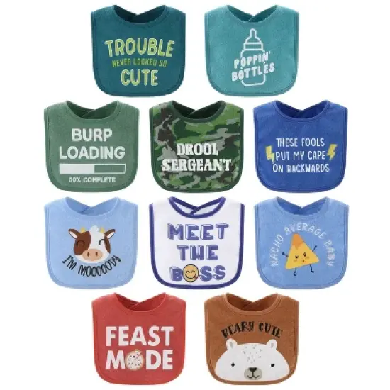 The Peanutshell Terry Baby Bib Set for Boys, 10-Pack, Feeding, Teething, Drooling, Oh Boy! image {6}