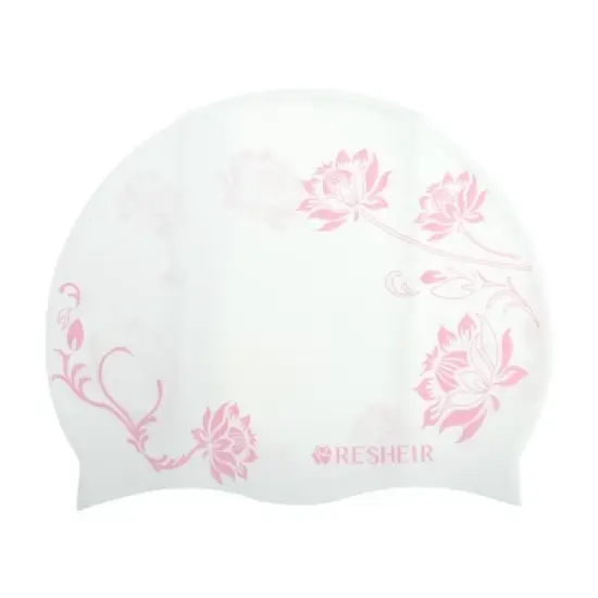 Unique Bargains Silicone Waterproof Lotus Printed Swim Cap 1 Pc image {6}