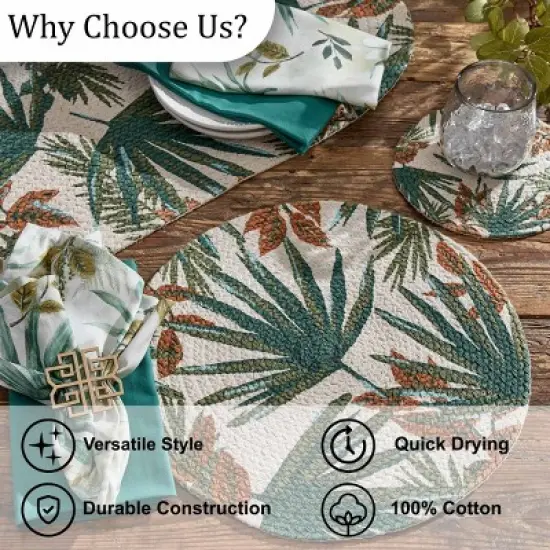 Park Designs Palm Frond Braided Tropical Green Table Runner 15" x 36" image {4}