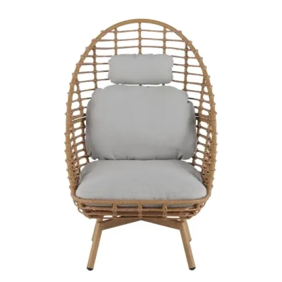 Outdoor Wicker Patio Egg Chair With Cushions, Backrest Swivel Accent Chair, All-Weather Patio Furniture for Backyard or Balcony-Maison Boucle image {1}