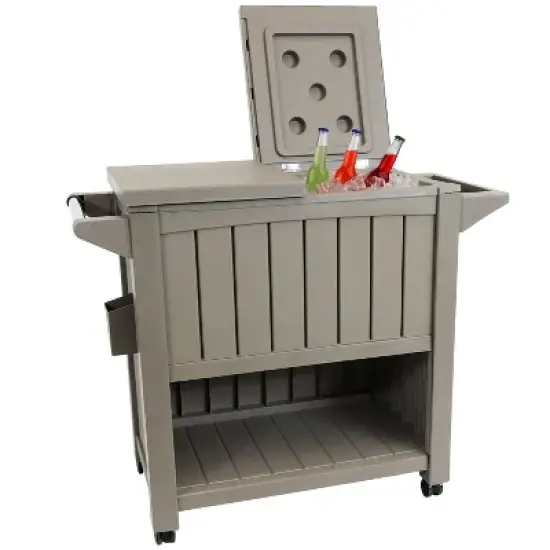 Sunnydaze Rolling Patio Serving Cart with Prep Table, Cooler and Storage image {1}