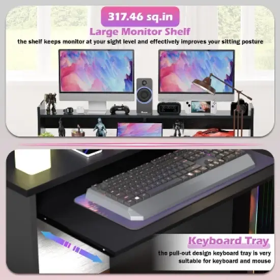 BestMassage 43 Inch Office Desk Computer Desk with Drewers Keyboard Tray CPU Stand Gamin Desk, Black image {5}