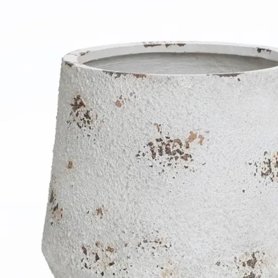 LuxenHome Rustic Planter &ndash; Off-White Round MgO Pot with Brown Accents & Plug image {5}