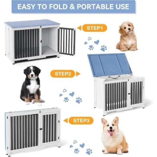 39.5in Portable Foldable Dog Kennel Crate Furniture End Table,Indoor Cage with Tray and Iron Door-Frame for Large/Medium Dog image {5}