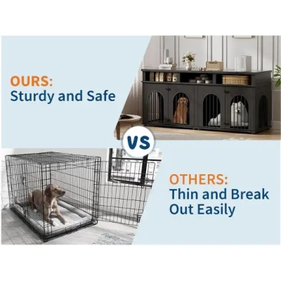 Garvee Double Dog Crate Furniture 71" Dog Kennel Furniture for 2 Medium Dogs, Heavy Duty Dogs Cage XL  with 3 Storage Shelves and 8 Adjustable Feet image {7}