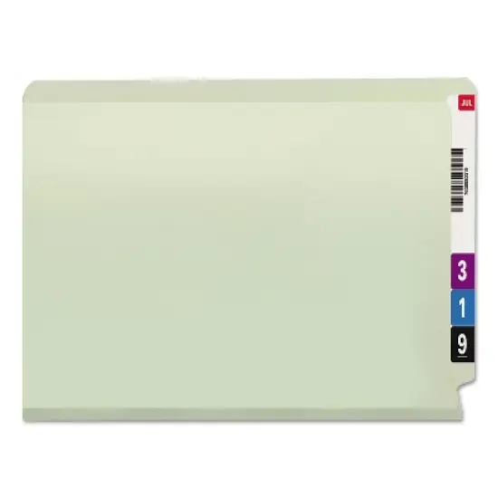 Smead End Tab Pressboard Classification Folders, Two SafeSHIELD Coated Fasteners, 3" Expansion, Letter Size, Gray-Green, 25/Box image {2}