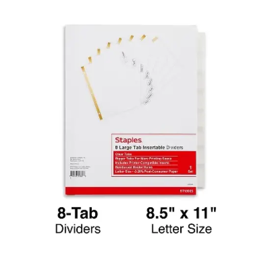 Staples Big Tab Insertable Paper Dividers 8-Tab Clear (18935/11124) 462762 image {6}