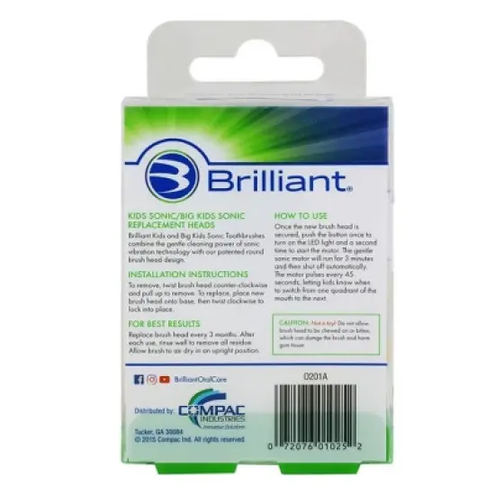 Brilliant Kids' Sonic Toothbrush Refill Heads - Sensitive - 2ct image {2}