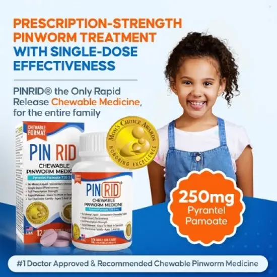 Pin-Rid | Pinworm Treatment | Pyrantel Pamoate 250 mg  12 Chewable Tablets | Family Size image {1}