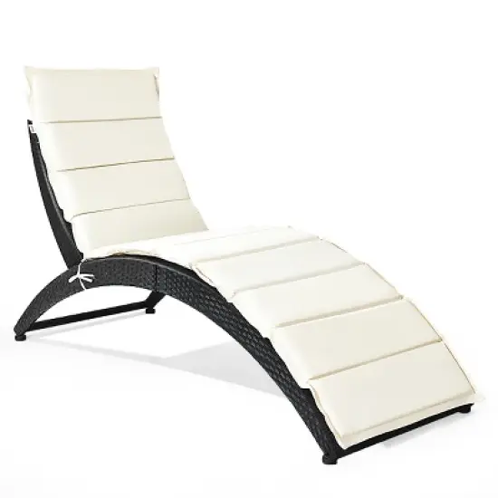 Costway Folding Patio Rattan Lounge Chair Chaise Cushioned Portable Garden Lawn Black image {7}