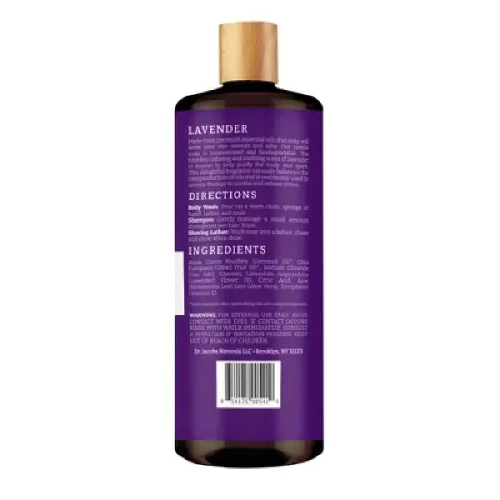 Dr. Jacobs Naturals Plant-Based Castile Body Wash Gel- Lavender- Hypoallergenic -Dermatologist tested image {2}