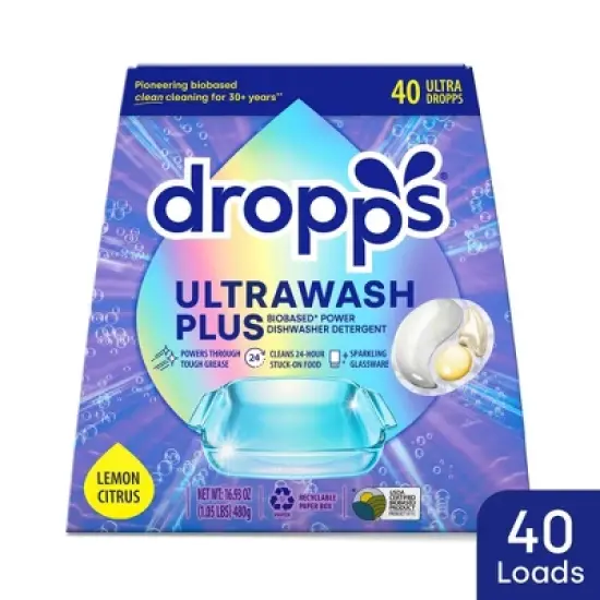 Dropps Dish UltraWash Plus Biobased Detergent Pods - Lemon Citrus - 40ct image {11}