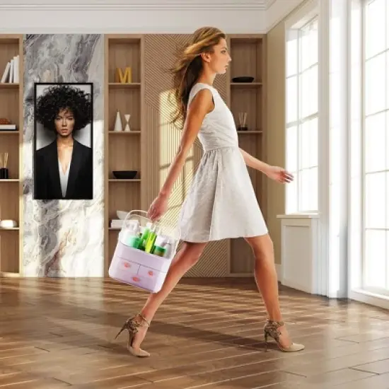 Cosmetics Organizer Countertop Makeup Holder, Plastic Caddy Skincare Organizers and Storage, Bathroom Shelf Organizer w/Portable Handle - Elavain image {5}