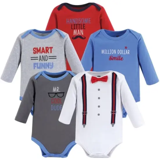 Hudson Baby Infant Boy Cotton Long-Sleeve Bodysuits 5pk, Mr Cool Dude image {1}