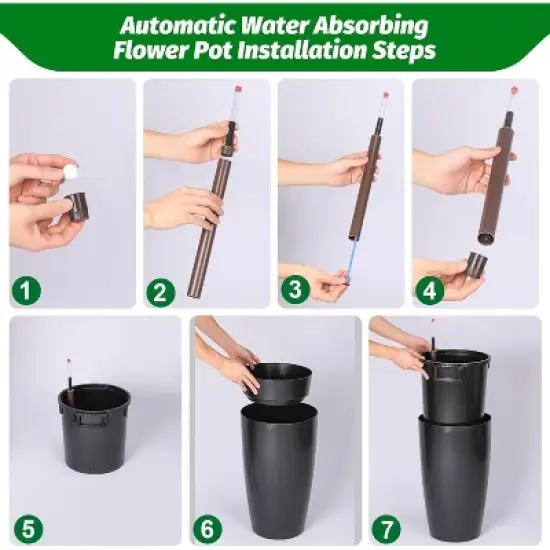 2PC Tall Round Tapered Planter, Indoor/Outdoor Self Watering Pots, Large Flower Pot Outdoor with Built-in Drainage and a Water Level for Home image {6}