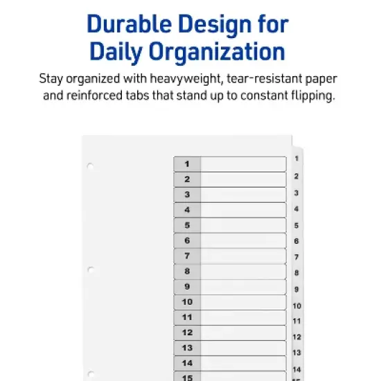 Avery Dividers for 3 Ring Binders, 15 Tabs per Set, Customizable Table of Contents, Classic White Tabs (3 Sets of 11079) image {4}