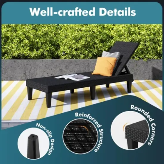 Costway 1/2 PCS Outdoor Chaise Lounger Chair 3-Position Reclining Chair with Waterproof Rattan Brown/Black image {5}