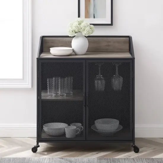 Urban Industrial Metal Mesh Bar Cart with Wheels - Saracina Home image {3}