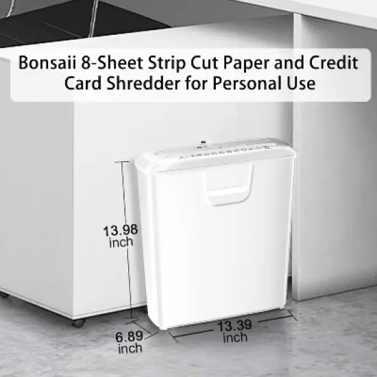 Bonsaii 8-Sheet Strip-Cut Shredder for Home Use, Shreds CDs/Credit Cards, Overheat Protection, 3.4 Gal Wastebasket for Home Office image {1}