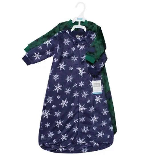 Hudson Baby Plush Long-Sleeve Sleeping Bag, Sack, Wearable Blanket, Navy Snowflake, 0-9 Months image {1}