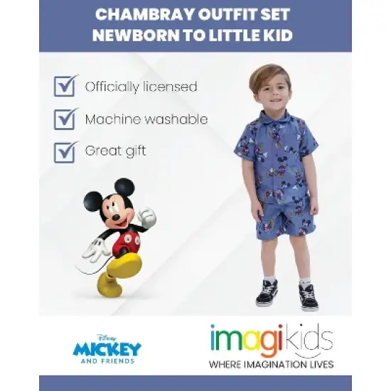Disney Mickey Mouse Mickey Mouse Chambray Hawaiian Button Down Shirt Shorts Outfit Set Infant image {1}